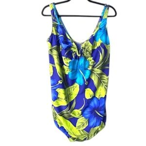 NWOT Women's Swimsuit Bathing Suit‎ 26 Blue Green Floral Tropical Vacation